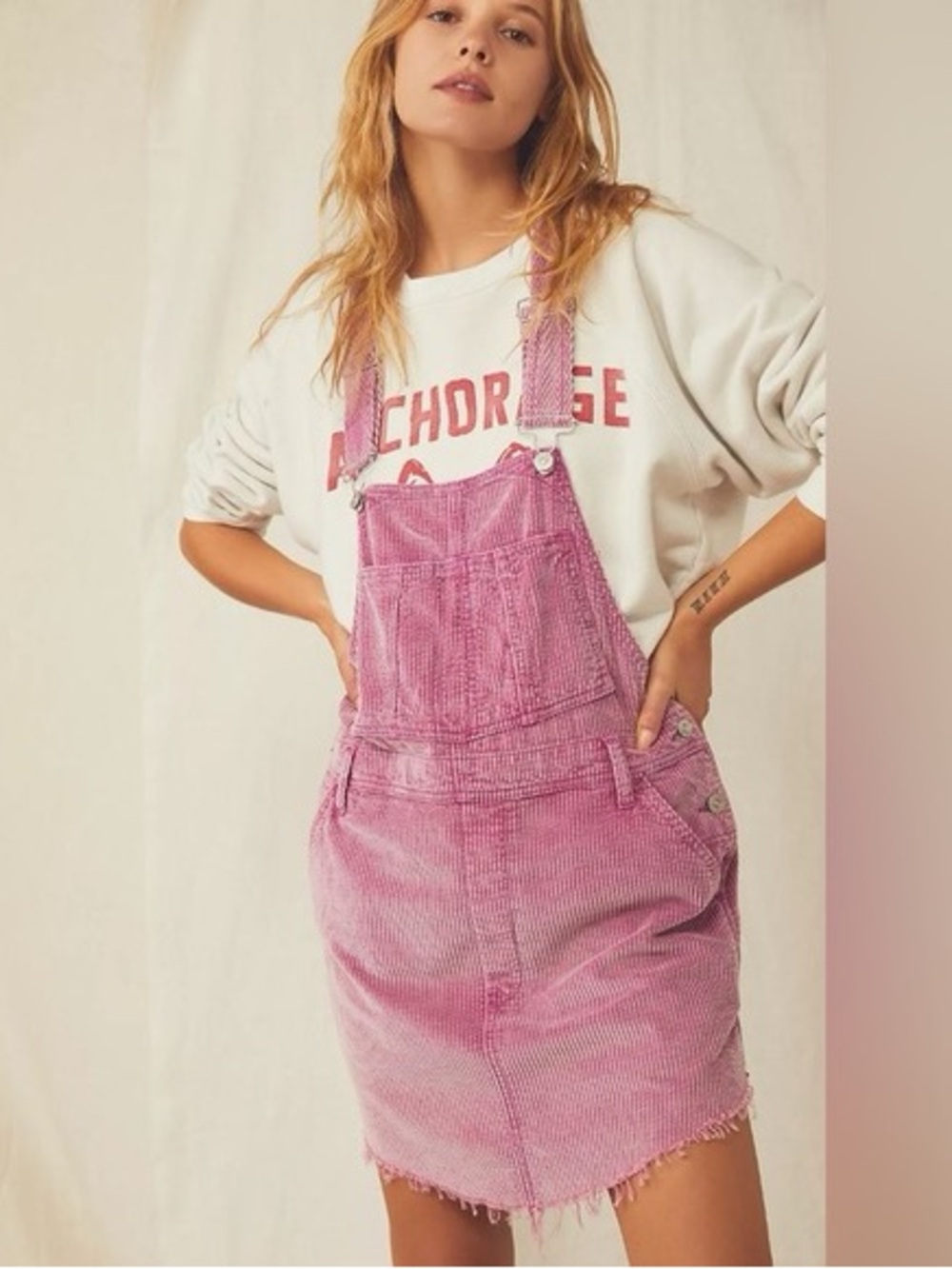 Free People Baxter Cord Overall Jumper Dress In Pink Island Size X-Small